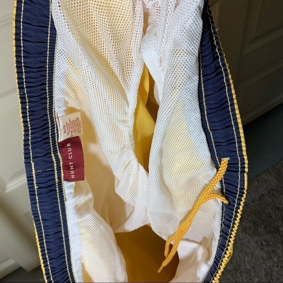 HUNT Club Yellow Swim Short Side Pocket Back Hook Loop Elastic Waist Cord XL - Picture 7 of 8